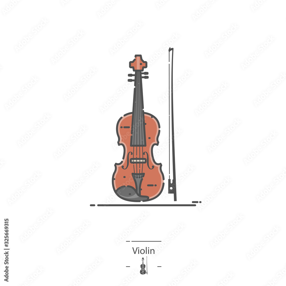 Violin with bow - Line color icon