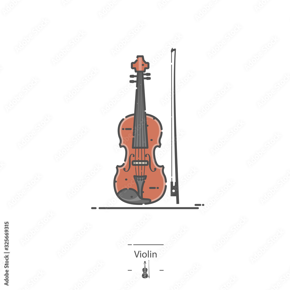 Fototapeta premium Violin with bow - Line color icon