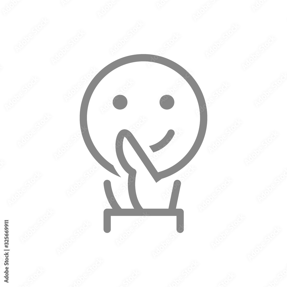 Hand holding happy emoji line icon. Share a good mood symbol Hand holding happy emoji line icon. Share a good mood symbol