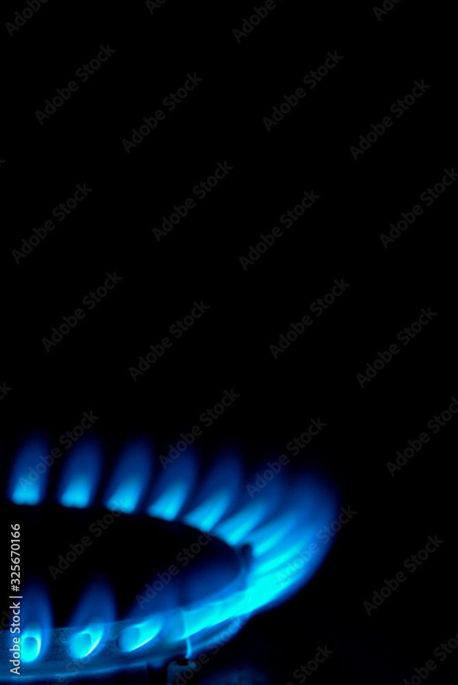 Blue gas flame on a cooker Blue gas flame on a cooker