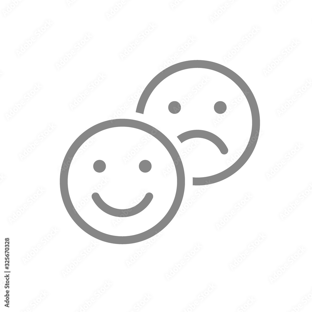 Positive and negative emoji line icon. Level of satisfaction, good and bad emotions, rating symbol Positive and negative emoji line icon. Level of satisfaction, good and bad emotions, rating symbol