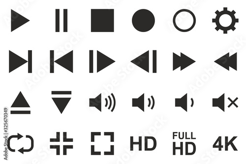 Video & Audio & Camera Button Icons Black & White Set Big