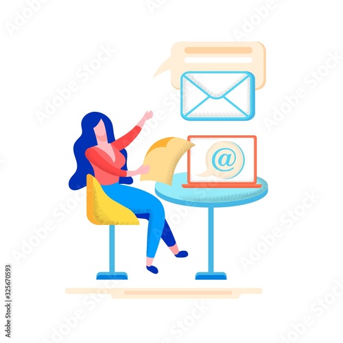 Advertising Poster Reading Correspondence Flat. Navigation Inside Letter Allows you to Adapt Letters to Phones. Woman Received Letter and Reads it Sitting at Table. Vector Illustration.