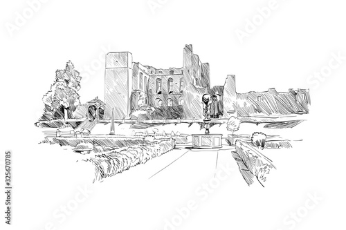 Kenilworth Castle. Warwickshire. England. Great Britain. Europe. Hand drawn sketch. Vector illustration.
