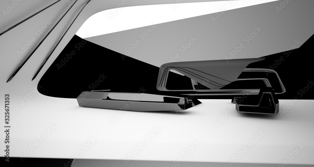 Abstract architectural black and white interior of a modern villa. 3D illustration and rendering. Abstract architectural black and white interior of a modern villa. 3D illustration and rendering.