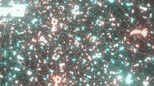 Abstract line lighting frame structure pattern wireframe polygon futuristic particle Key icon 3D rendering, Privacy and security digital technology background seamless looping animation 4K, copy space