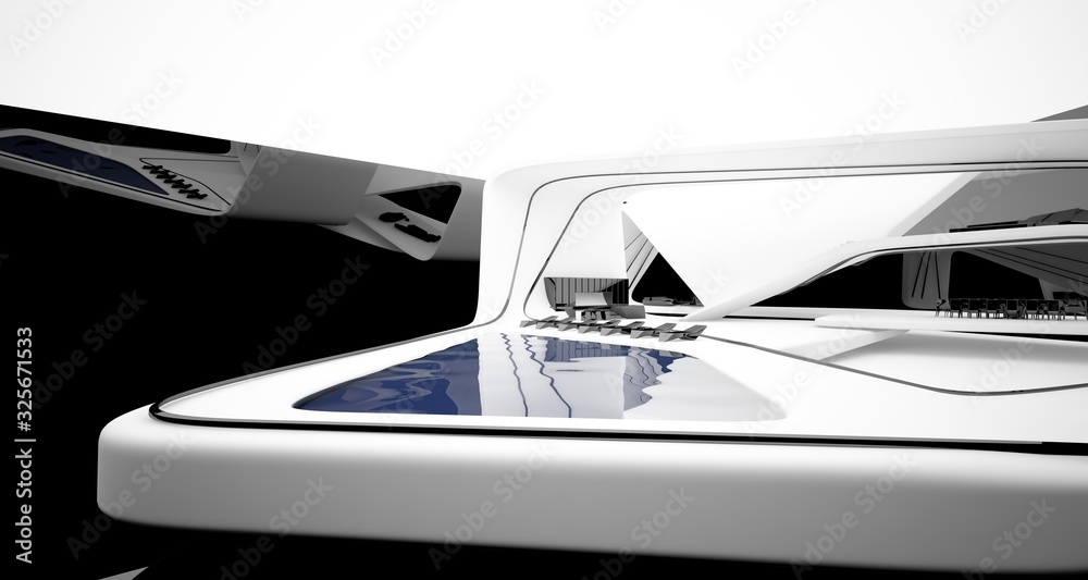 Fototapeta premium Abstract architectural black and white interior of a modern villa. 3D illustration and rendering.