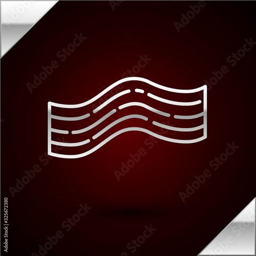 Silver line Bacon stripe icon isolated on dark red background. Vector Illustration