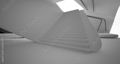 Abstract architectural black and white interior of a modern villa. 3D illustration and rendering.