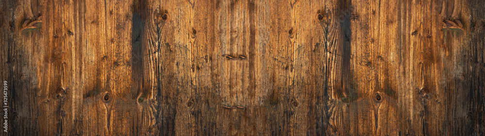 Obraz premium old brown rustic dark wooden texture - wood background panorama long banner