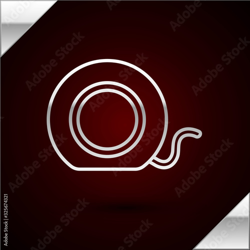 Silver line Dental floss icon isolated on dark red background. Vector Illustration