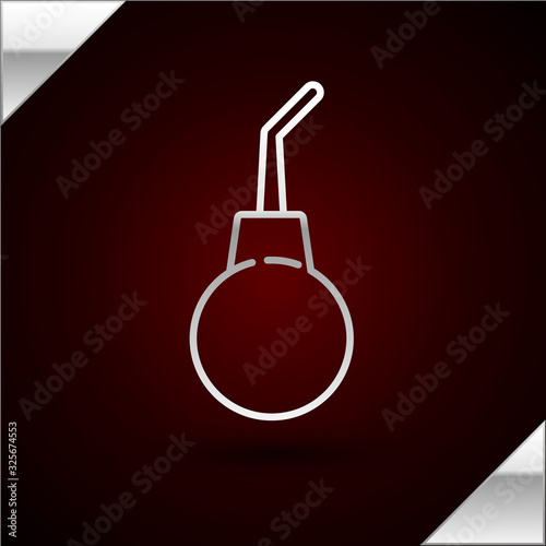Silver line Enema pear icon isolated on dark red background. Medical rubber pump. Vector Illustration