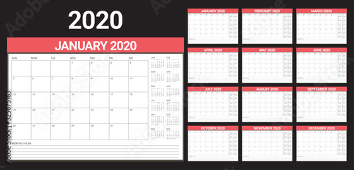 Year 2020 desk calendar vector illustration