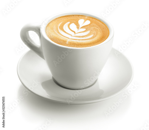 Fotografia white cup of cappuccino froth isolated on a white background