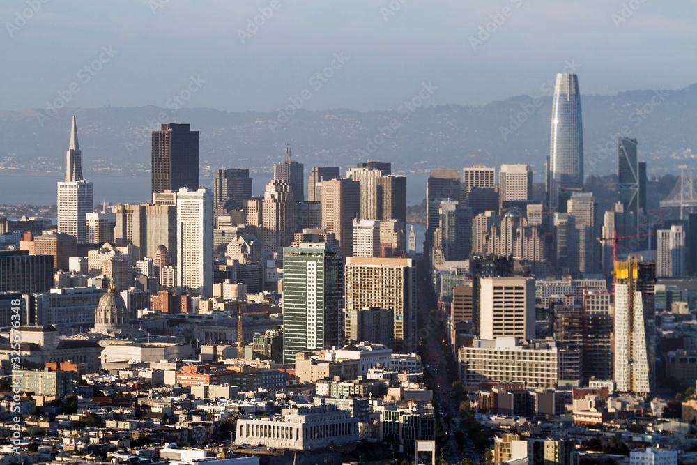 Beautiful aerial view of San Francisco cityscape at daytime, California, USA