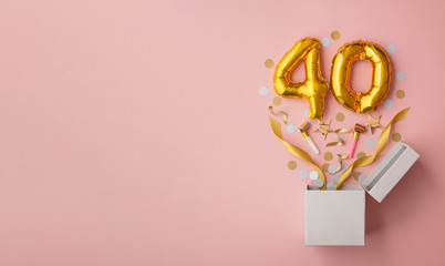 Number 40 birthday balloon celebration gift box lay flat explosion