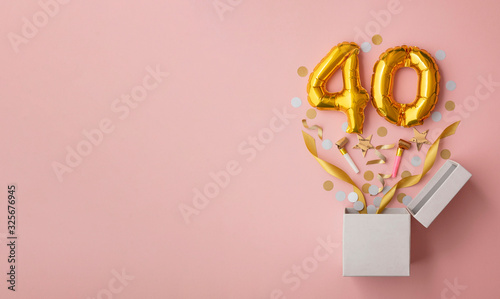 Number 40 birthday balloon celebration gift box lay flat explosion photo