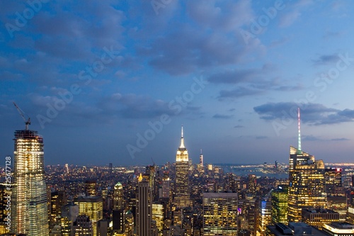 Beautiful aerial view of New York city skyline at night, USA