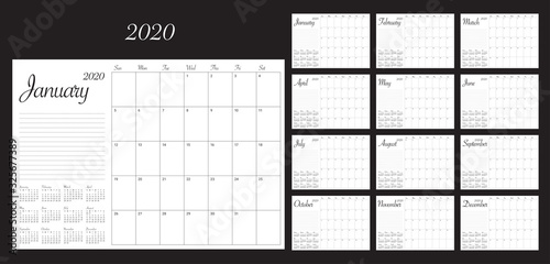 Year 2020 desk calendar vector illustration