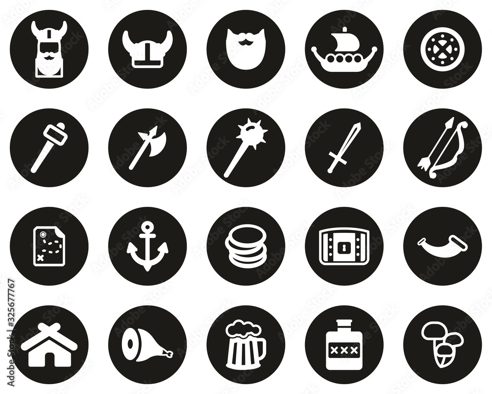 Viking Icons White On Black Flat Design Circle Set Big Viking Icons White On Black Flat Design Circle Set Big