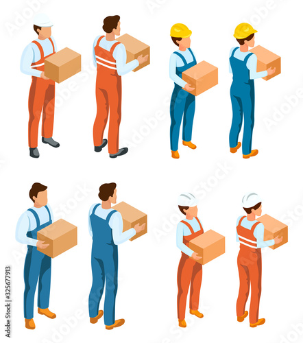 Isometric worker man in work clothes