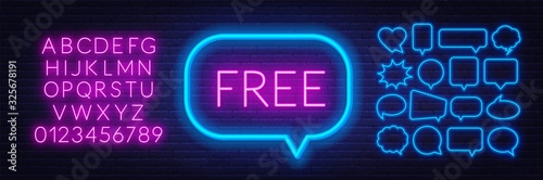 Free neon sign on a dark background. Template for design with fonts.