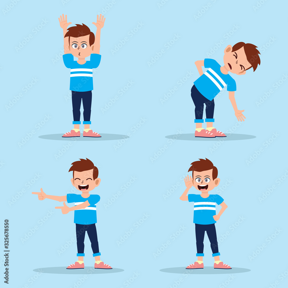 Front view animated character, separate parts of body. Fashionable various views poses and gestures. Cartoon style, flat vector illustration. Front view animated character, separate parts of body. Fashionable various views poses and gestures. Cartoon style, flat vector illustration.