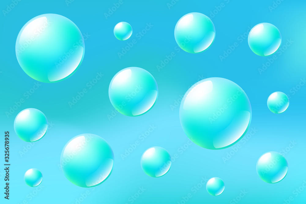 Water balloons, underwater, soap bubbles, transparent balls, blue spheres, air bubble,