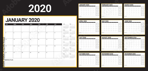 Year 2020 desk calendar vector illustration