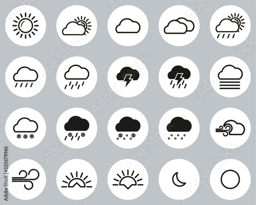 Weather Icons Black & White Flat Design Circle Set Big