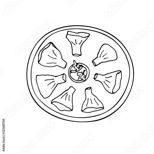 Dish in a cafe or restaurant. Khinkali. illustration. Isolated elements on white background. Symbol collection. Black and white graphics. Hand drawn
