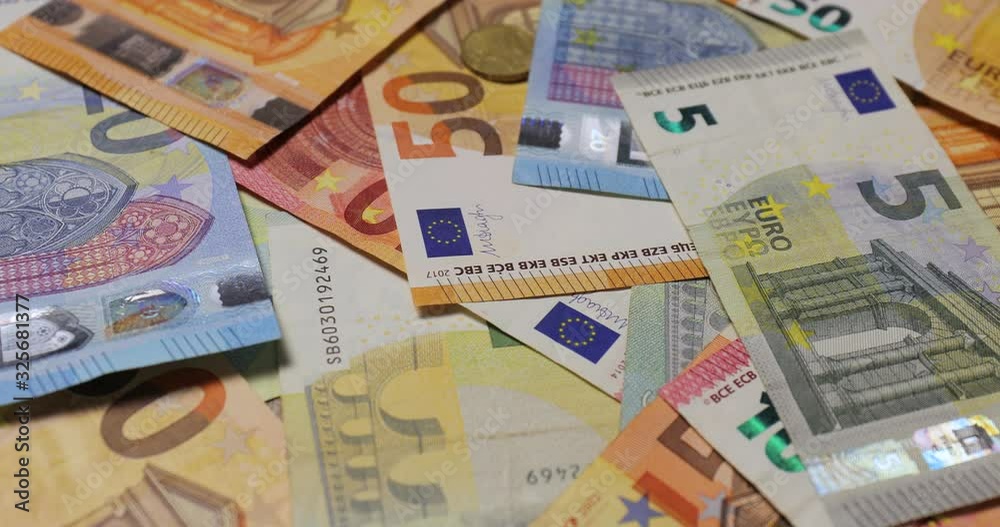 Pile of Different Euro banknotes, sliding camera motion Pile of Different Euro banknotes, sliding camera motion
