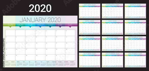 Year 2020 desk calendar vector illustration