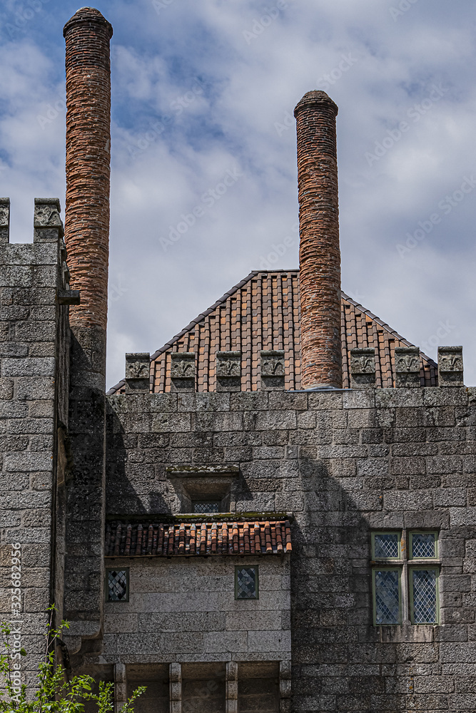 External view of Guimaraes Palace of Dukes of Braganza (Paco dos Duques de Braganca, 1422) - medieval estate and former residence of first Dukes of Braganza. Guimaraes, Portugal.