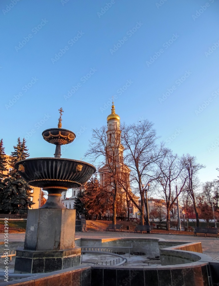 View of the Assumption Cathedral at the Kharkov Fountain Ukraine View of the Assumption Cathedral at the Kharkov Fountain Ukraine