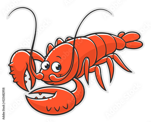 Cartoon red lobster on the white background