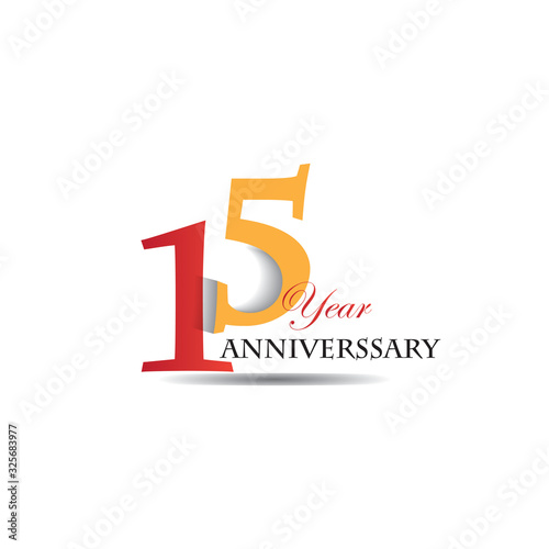15 Years Anniversary Celebration Red And Orange Vector Template Design Illustration