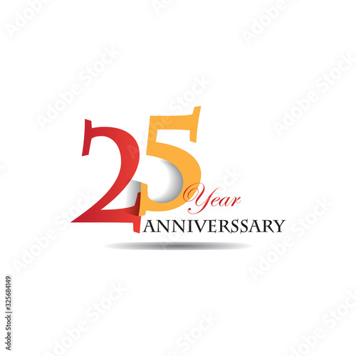 25 Years Anniversary Celebration Red And Orange Vector Template Design Illustration