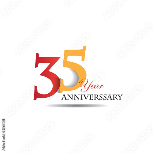 35 Years Anniversary Celebration Red And Orange Vector Template Design Illustration