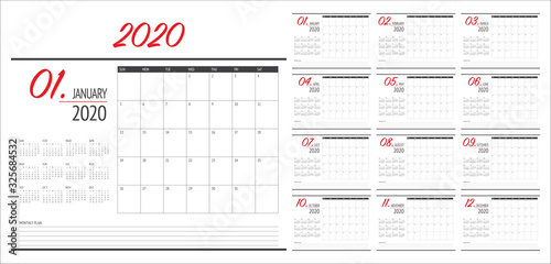 Year 2020 desk calendar vector illustration
