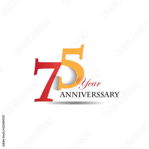 75 Years Anniversary Celebration Red And Orange Vector Template Design Illustration