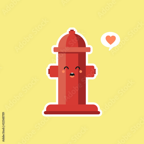 Red fire hydrant. Hydrant street pipe cute kawaii cartoon icon vector illustration with face expression and emoji