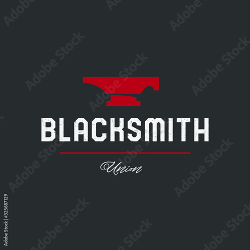 Blacksmith logo set with hammers, anvil, pliers. Forge workshop. Vector.