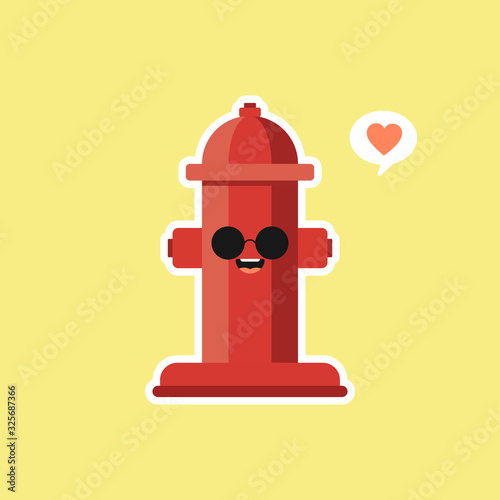 Red fire hydrant. Hydrant street pipe cute kawaii cartoon icon vector illustration with face expression and emoji