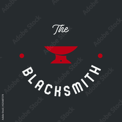 Blacksmith logo set with hammers, anvil, pliers. Forge workshop. Vector.