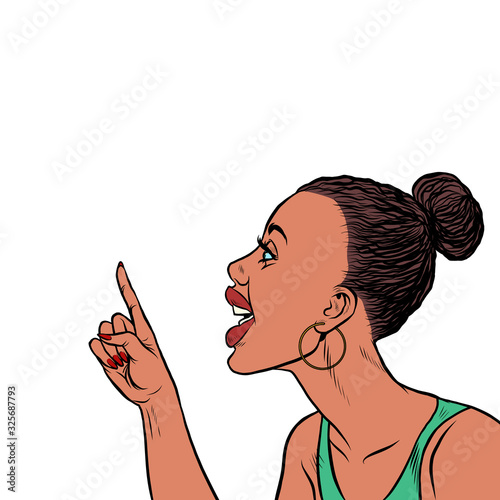African woman threatens finger