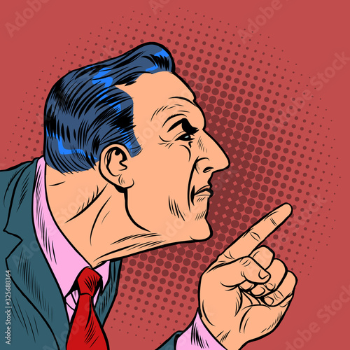 Angry man points finger