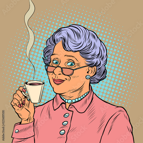 Elderly woman drinking coffee