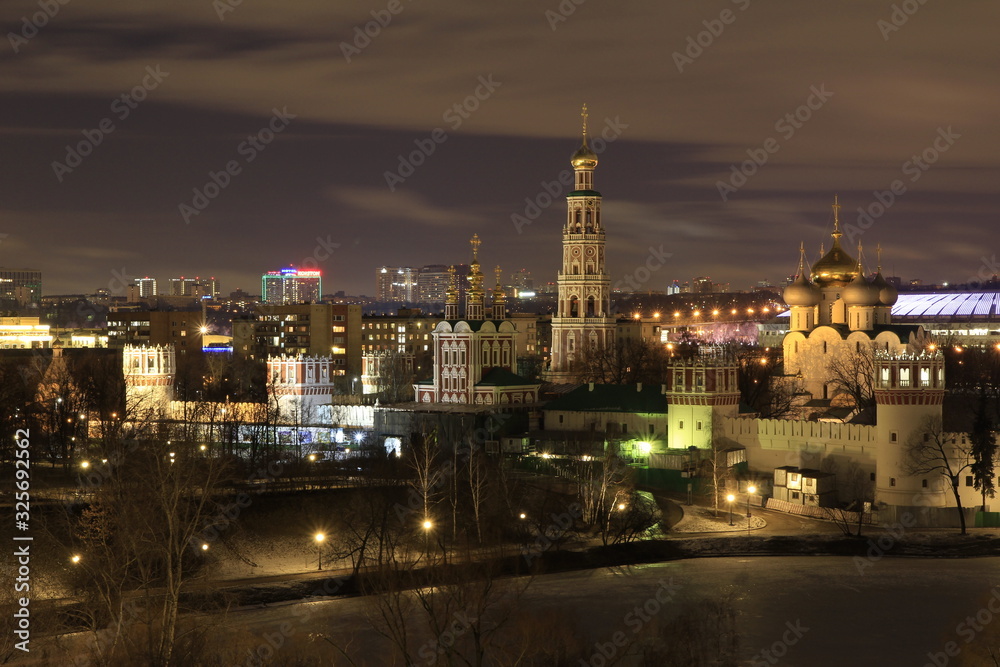 Moscow at night: with churches, skyscrapers and streets