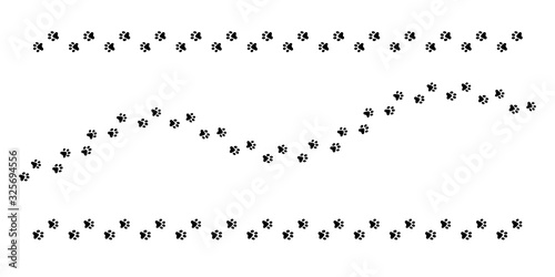 Fototapeta Paw vector foot trail print of cat. Set of dog, puppy silhouette animal diagonal tracks for t-shirts, backgrounds, patterns, websites, showcases design, greeting cards, child prints and etc.